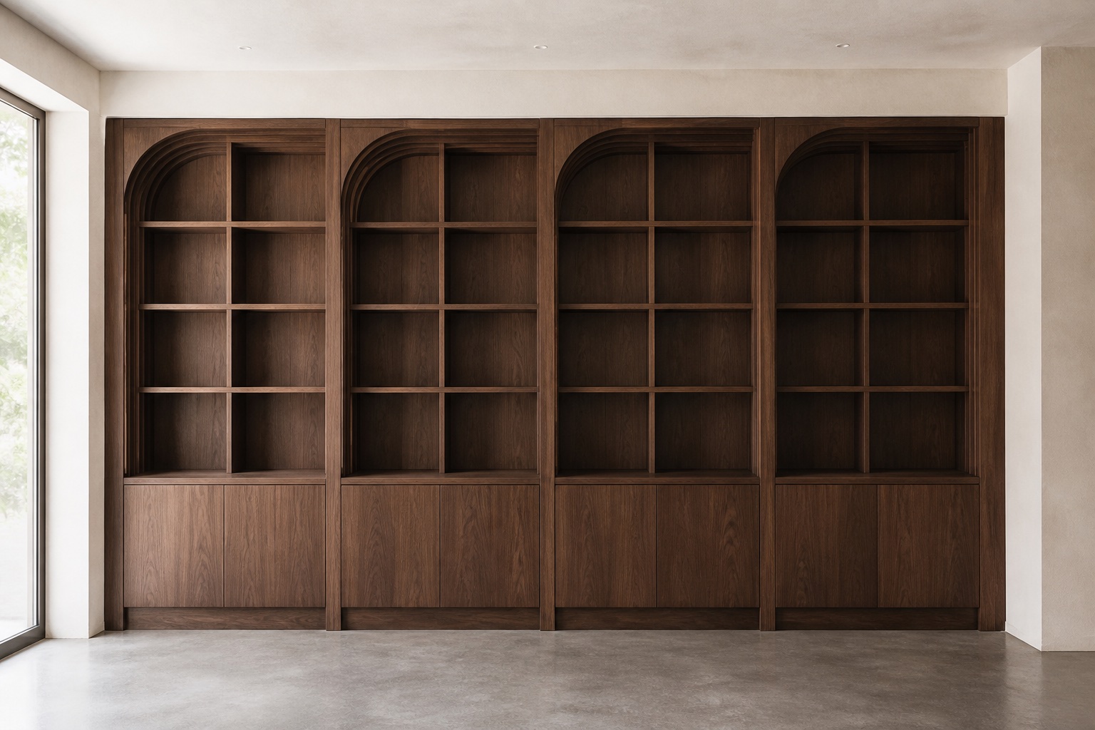 Walnut library casework with practical cabinet storage