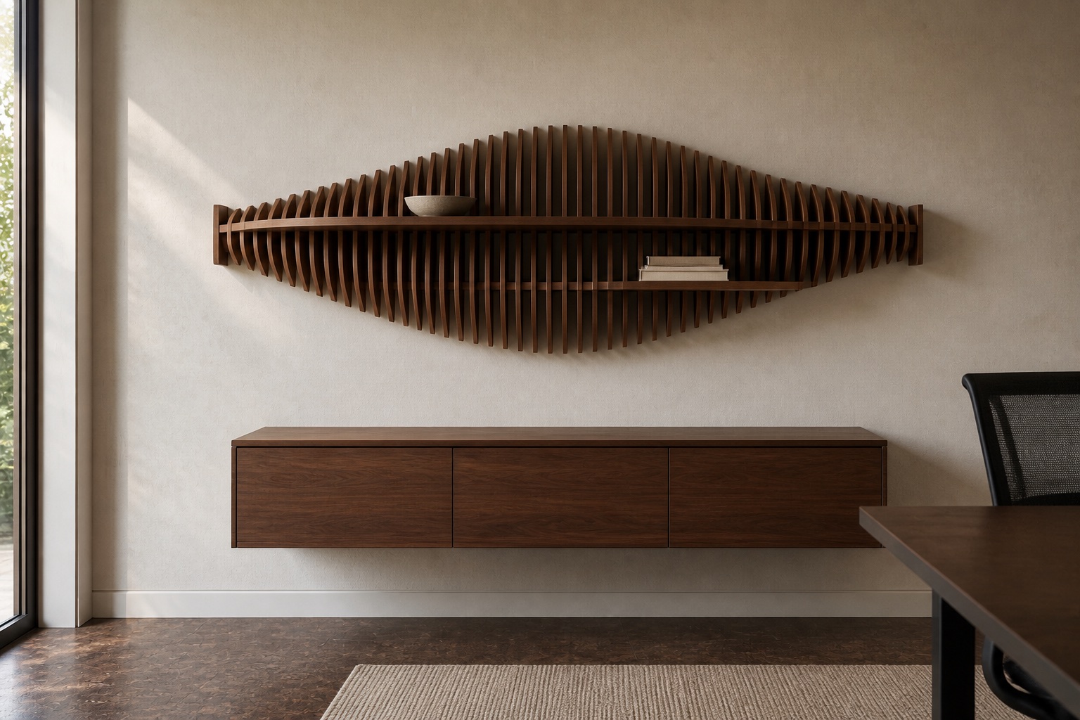Compact wall-mounted rib shelf